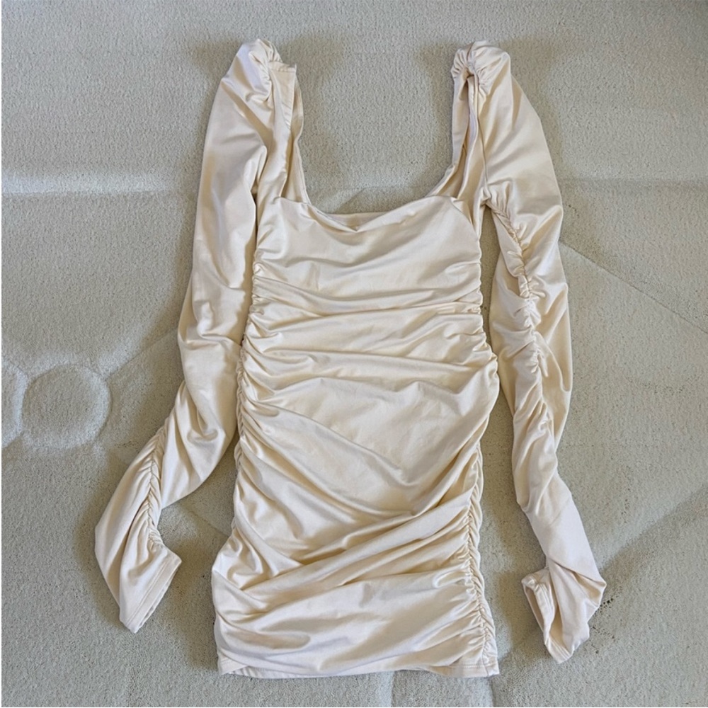 Oh Polly Cream Long Sleeve Mini Dress